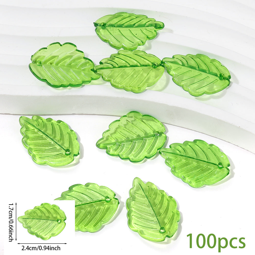 Clear Green Acrylic Leaf Beads and Charms