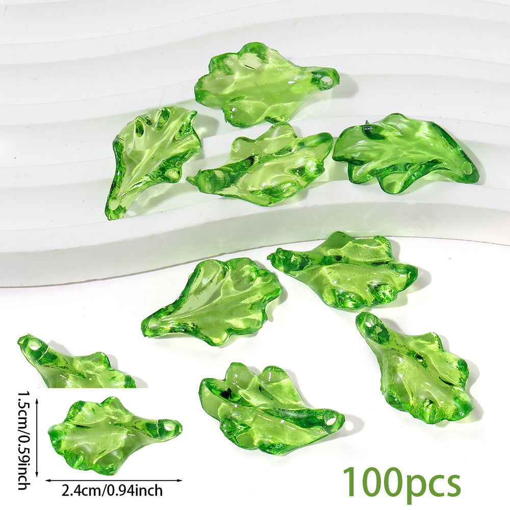Clear Green Acrylic Leaf Beads and Charms