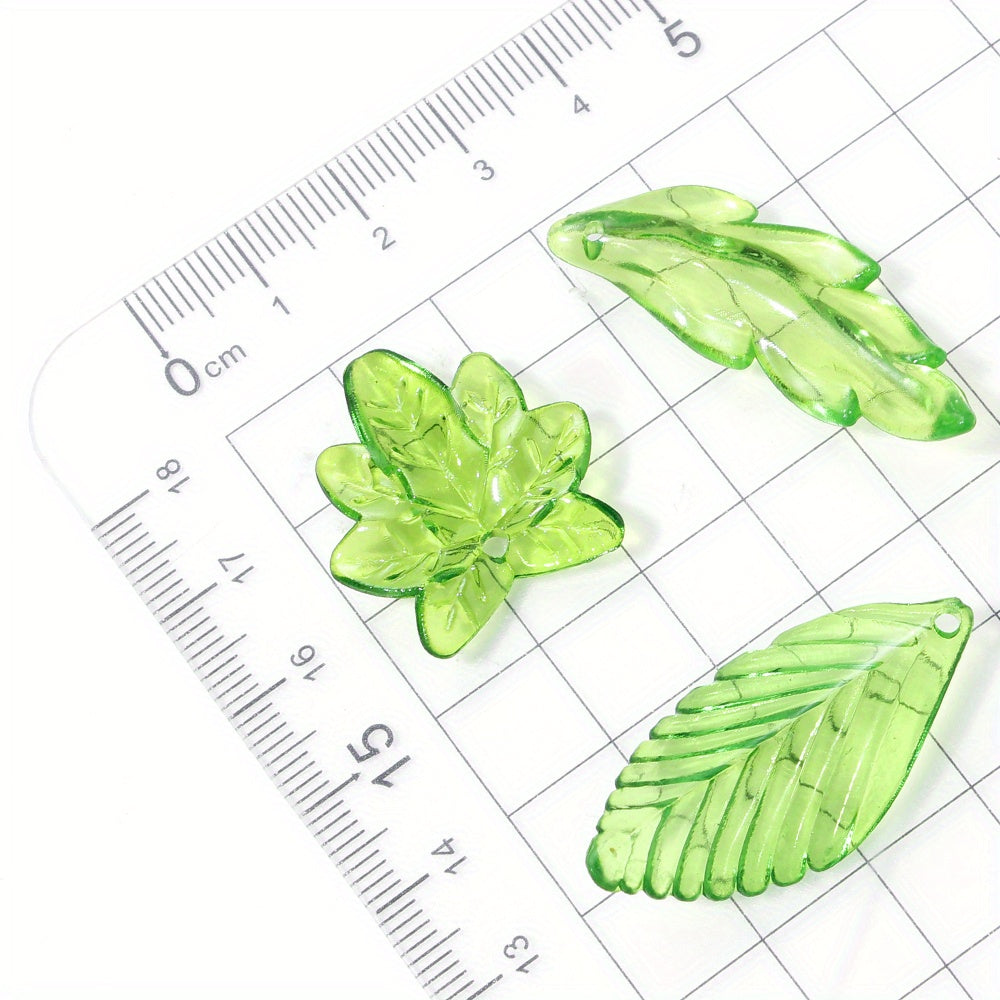 Clear Green Acrylic Leaf Beads and Charms