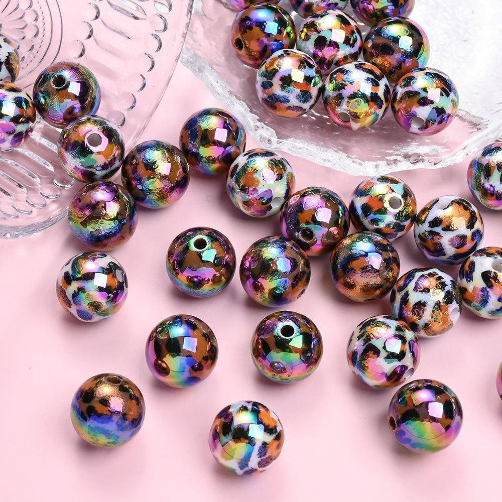 Shiny Leopard Print Acrylic Beads