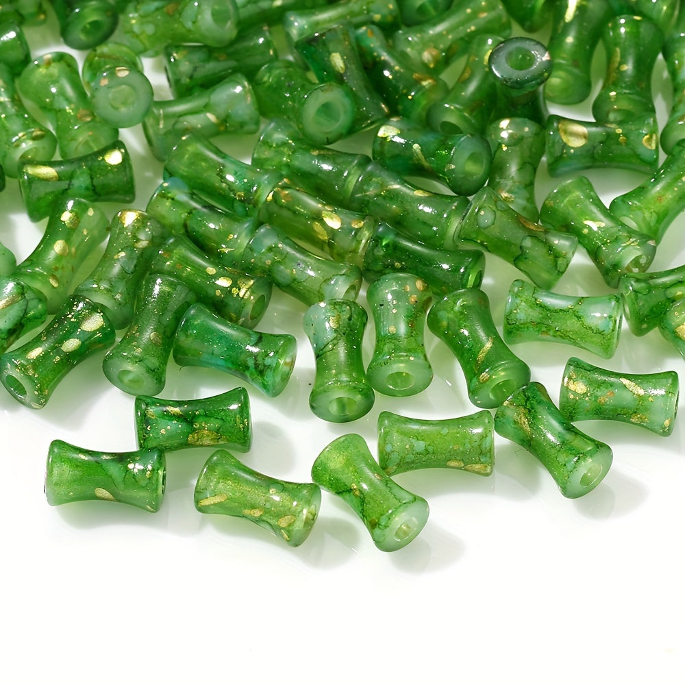 100PCS Gold-Sprinkled Bamboo Tube Acrylic Bead Set