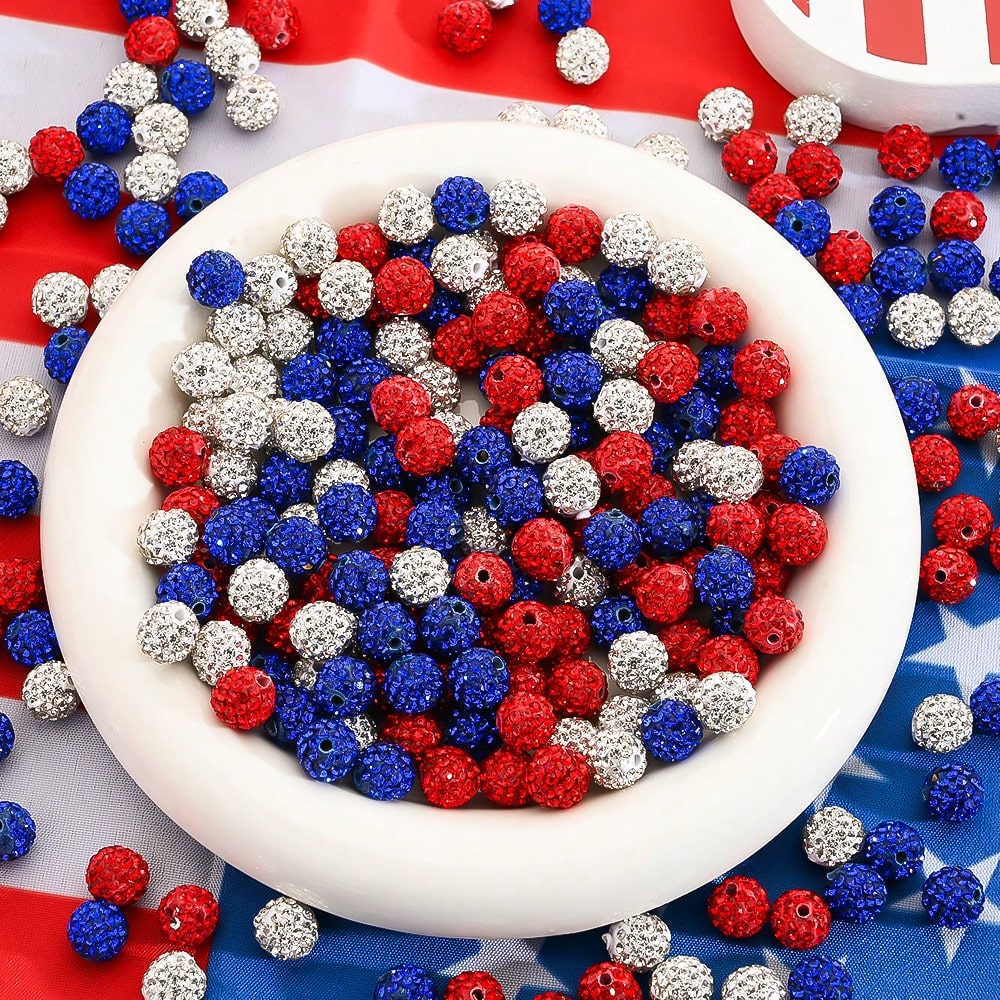 19-Piece Patriotic Rhinestone Ball Beads