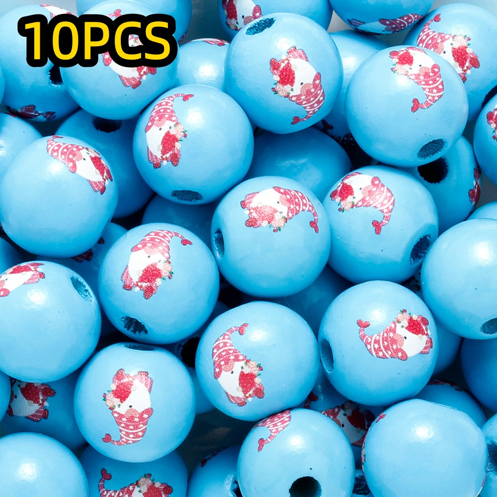 10pcs/set 16mm Heart-Shaped Printed Wooden Beads