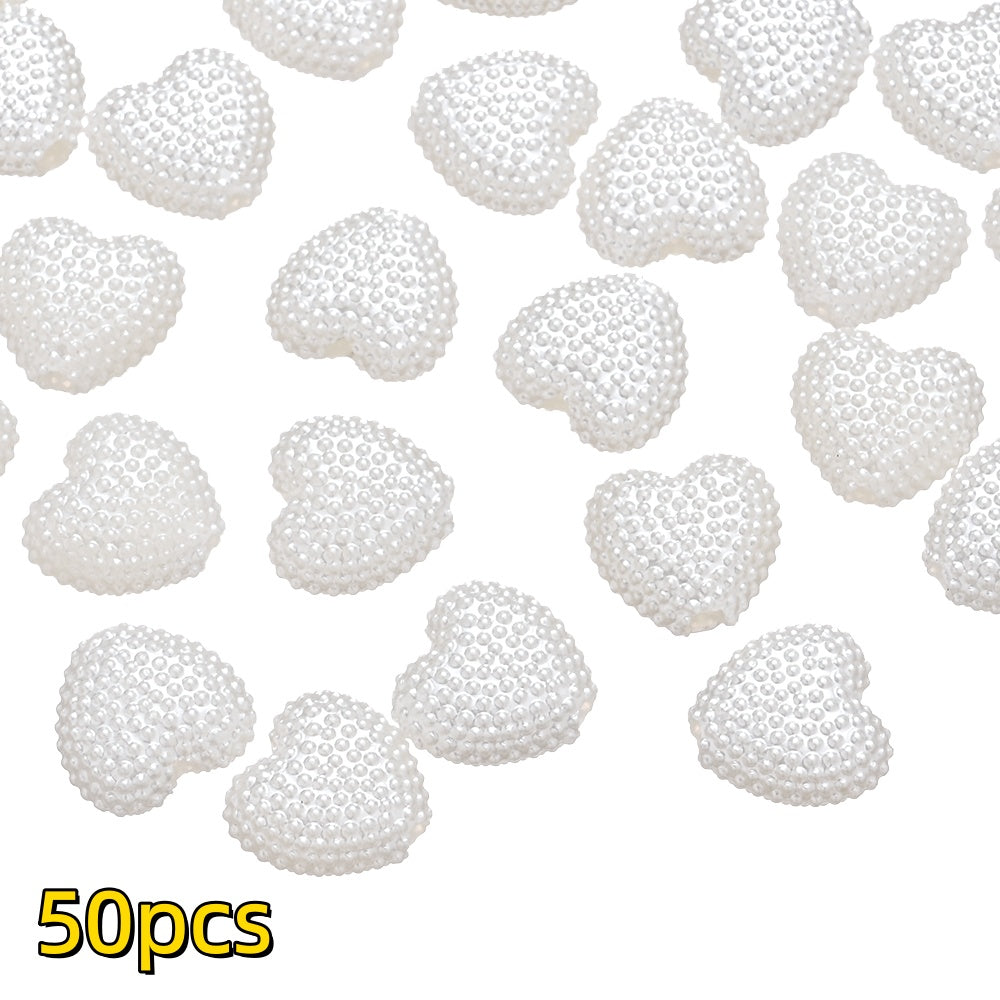 50pcs 12mm Pure White Acrylic Heart Beads
