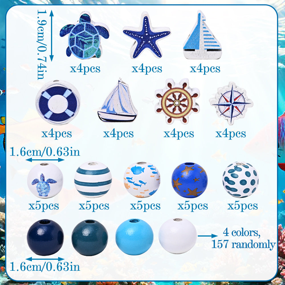 Marine-Themed Wooden Beads