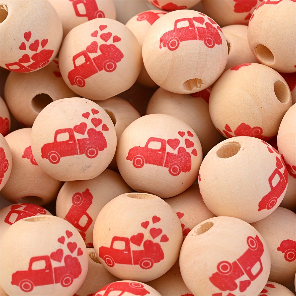 10PCS 16mm Red Kiss & Love Wooden Bead Set