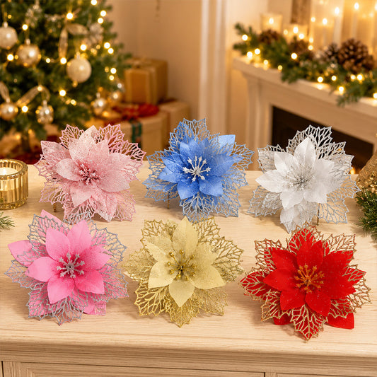 Christmas Poinsettia Polyester Flower Set