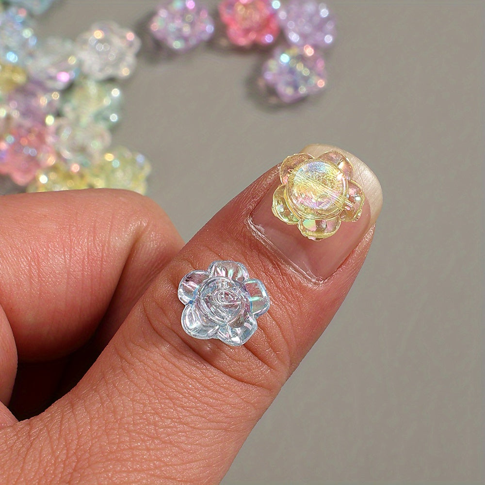 100pcs 12mm Gradient Color Rose Flower Acrylic Beads