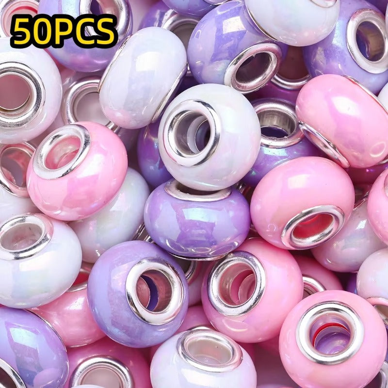 50pcs Large Hole Flat Round Acrylic Beads