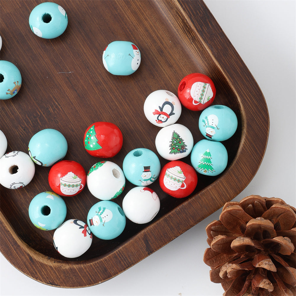 10pcs/set 16mm Christmas Wooden Beads