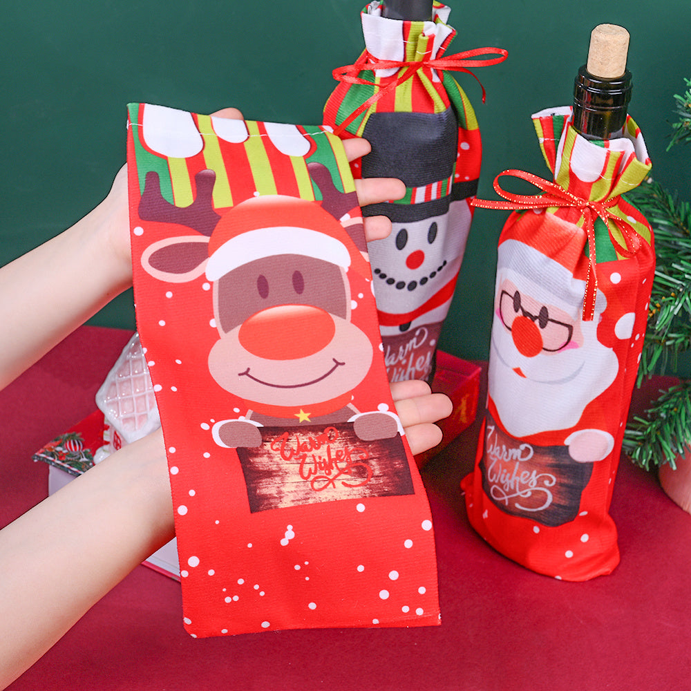 1/3PCS 13×32cm Christmas Character Wine Bottle Bag Set
