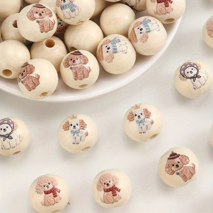 Puppy Pattern Wooden Beads