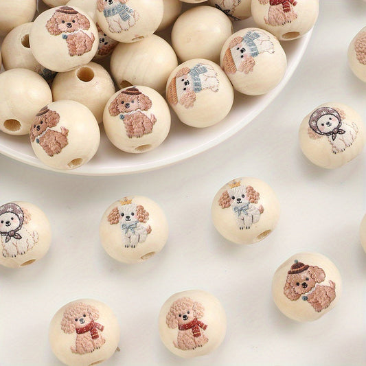 Puppy Pattern Wooden Beads