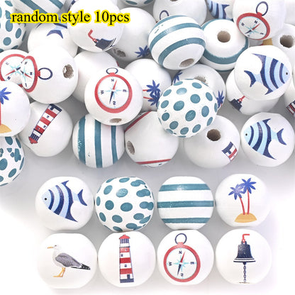 Marine-Themed Wooden Beads