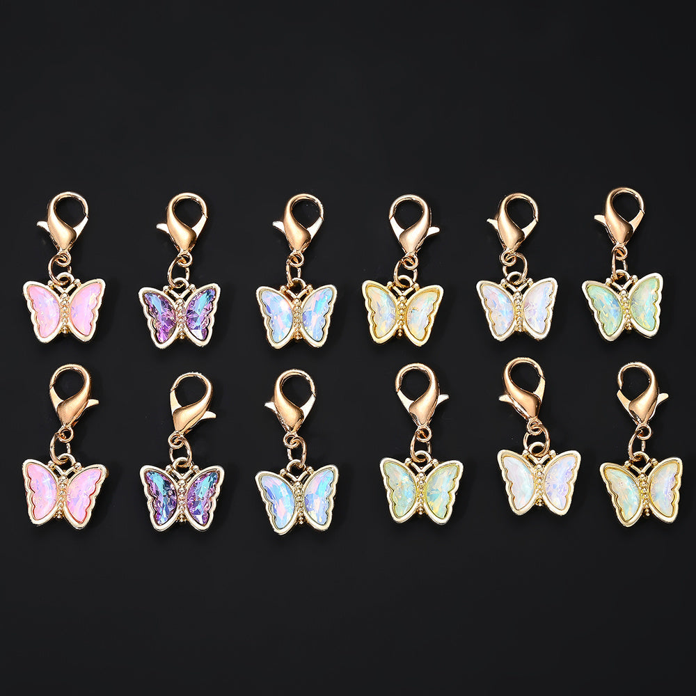 18PCS Multicolor Rhinestone Butterfly Mini Keychain Set