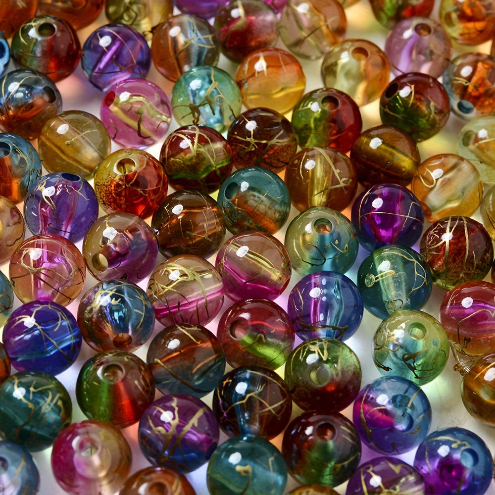50pcs Colorful Acrylic Golden Line Beads