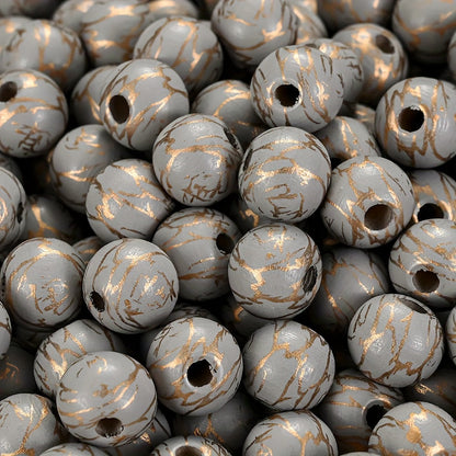 Colored Round Wood Beads with Gold Thread