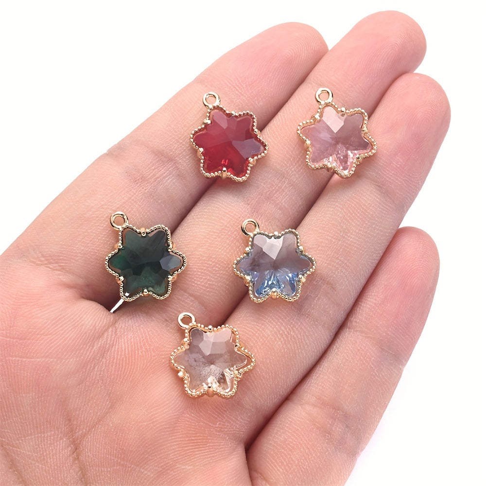 5PCS 13×16mm Faceted Ice Flower Glass Pendant Set