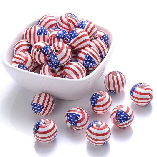10pcs 16mm American Design Wooden Beads