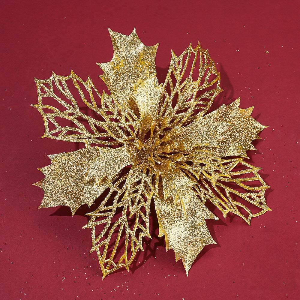 10PCS 16cm Gold, Silver & Red Hollow Christmas Flower Set