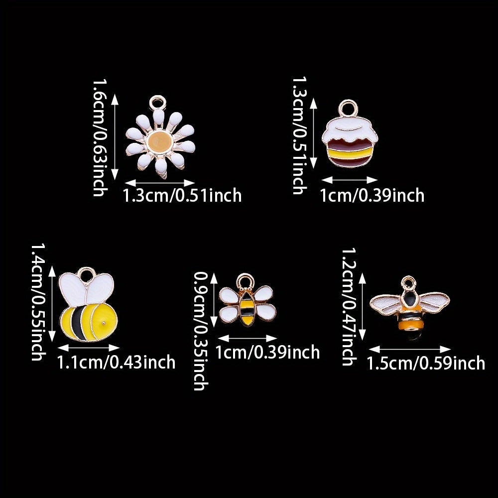 10PCS 9–16mm Yellow Enamel Honeybee Charm Set