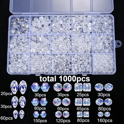 1000pcs/set Transparent AB Crystal Glass Bead Kit