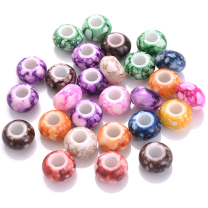 100pcs 15x9mm Flat Round Print Acrylic Beads