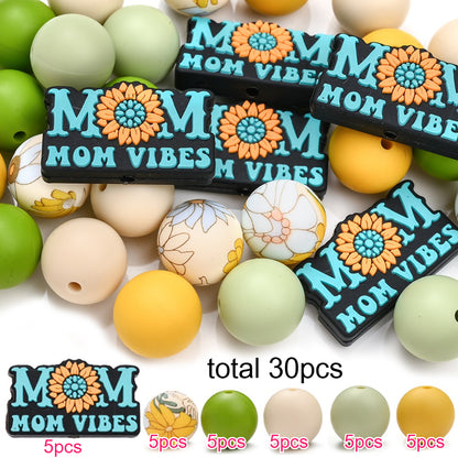 25/30pcs Mother's Day Sunflower Silicone Bead Set