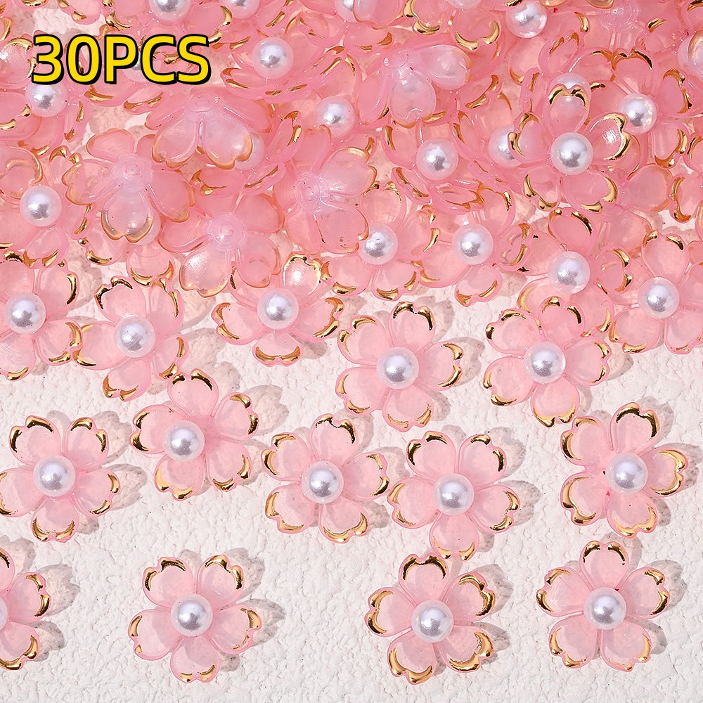 30pcs 15mm Cherry Blossom Acrylic Patch Beads
