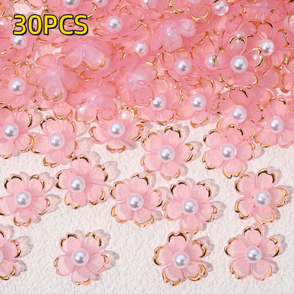 30pcs 15mm Cherry Blossom Acrylic Patch Beads