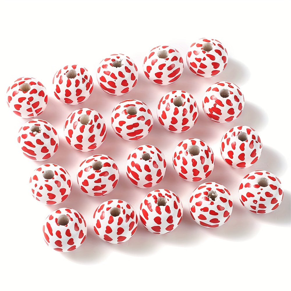10PCS 16mm Red Love Wooden Bead Set