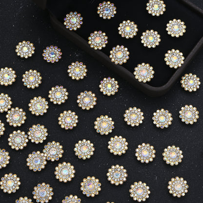 50pcs 13.8mm Two-Tone Sunflower Rhinestone Patch Beads