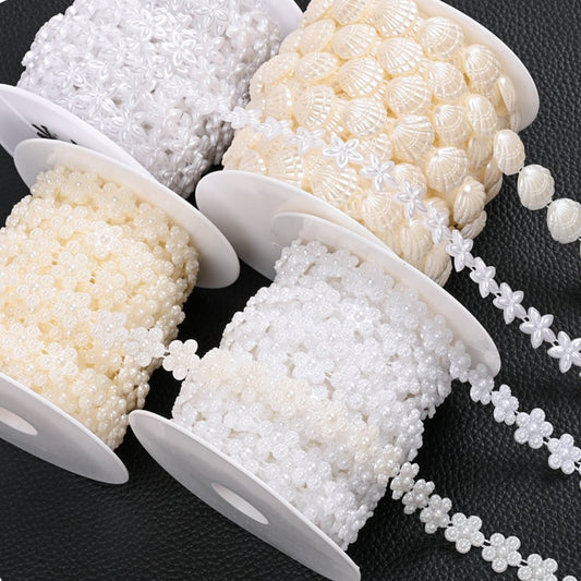 2m Imitation Pearl & Shell Rose Flower Bead Chain