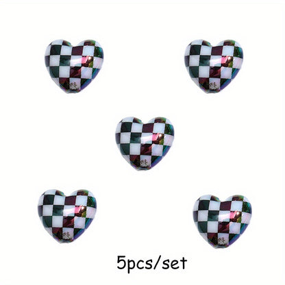10pcs/set Multicolor Shiny Acrylic Checkerboard Heart Beads