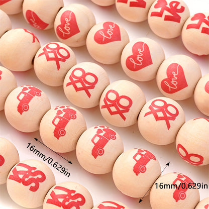 10PCS 16mm Red Kiss & Love Wooden Bead Set