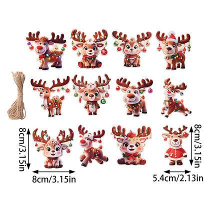 24-Piece Brown Wooden Reindeer Hanging Ornaments