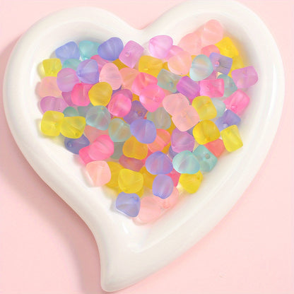 50pcs Mixed Color Heart Acrylic Matte Beads
