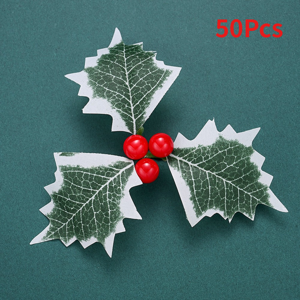 Simulated Christmas Green Leaves & Red Berry Decorations
