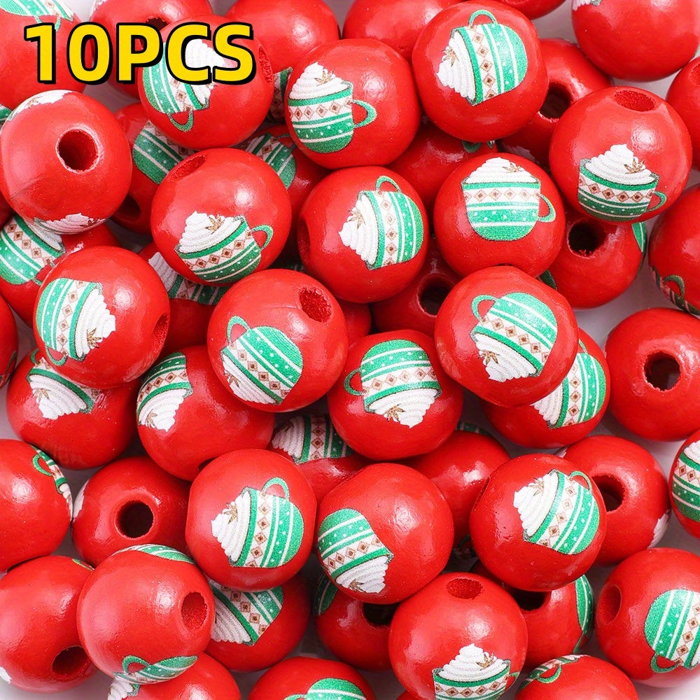 10pcs/set 16mm Christmas Wooden Beads