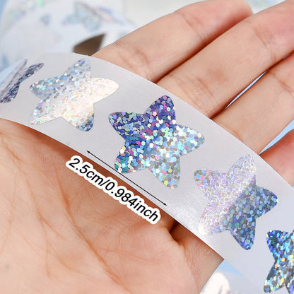 3-Roll Rainbow Laser Heart, Star & Round Self-Adhesive Stickers