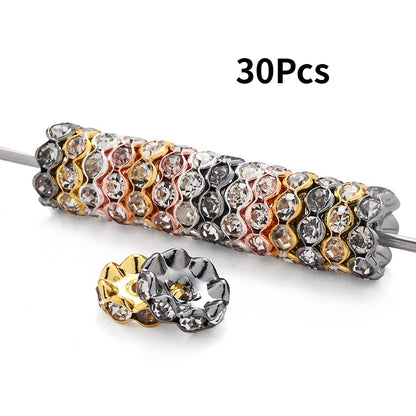 30/50pcs 12mm Wave Edge Metal Rhinestone Rondelle Beads