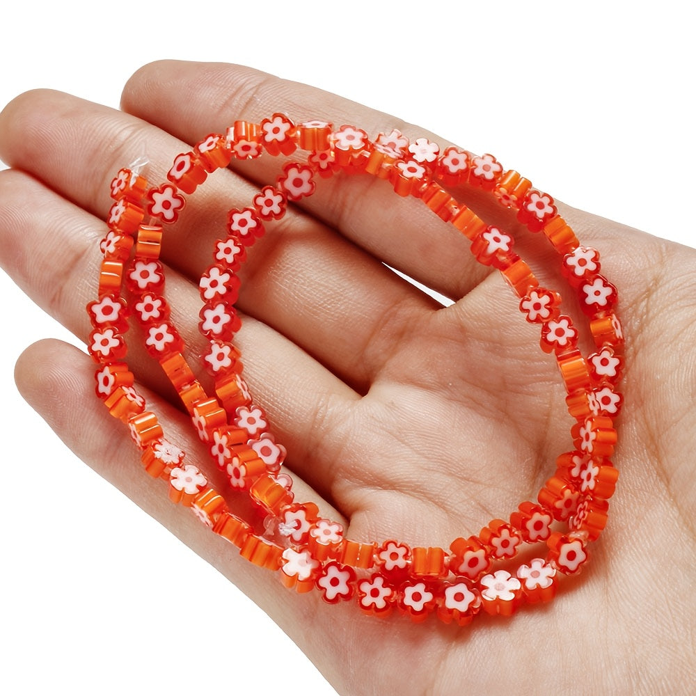 80–106PCS 4mm Colorful Stained Glass Plum Blossom Bead Set