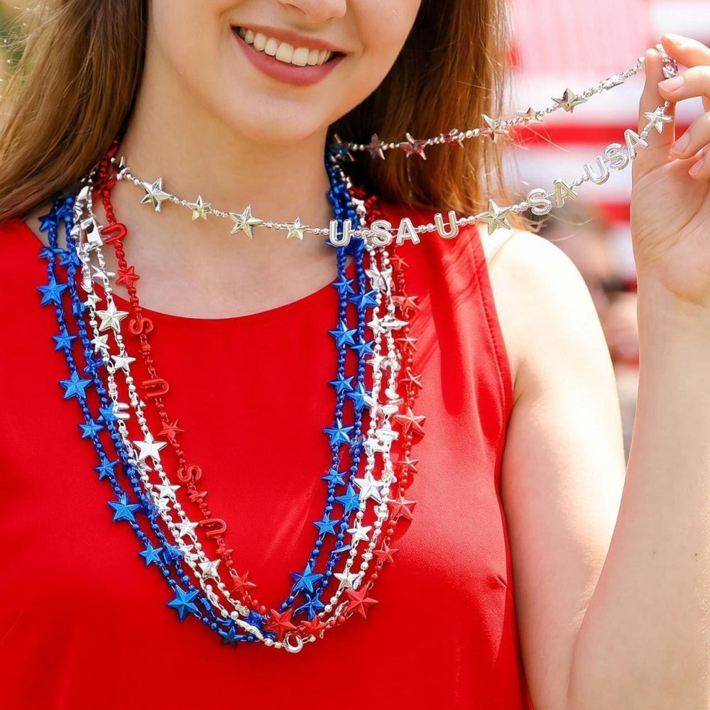 Patriotic USA Star Acrylic Bead Necklaces