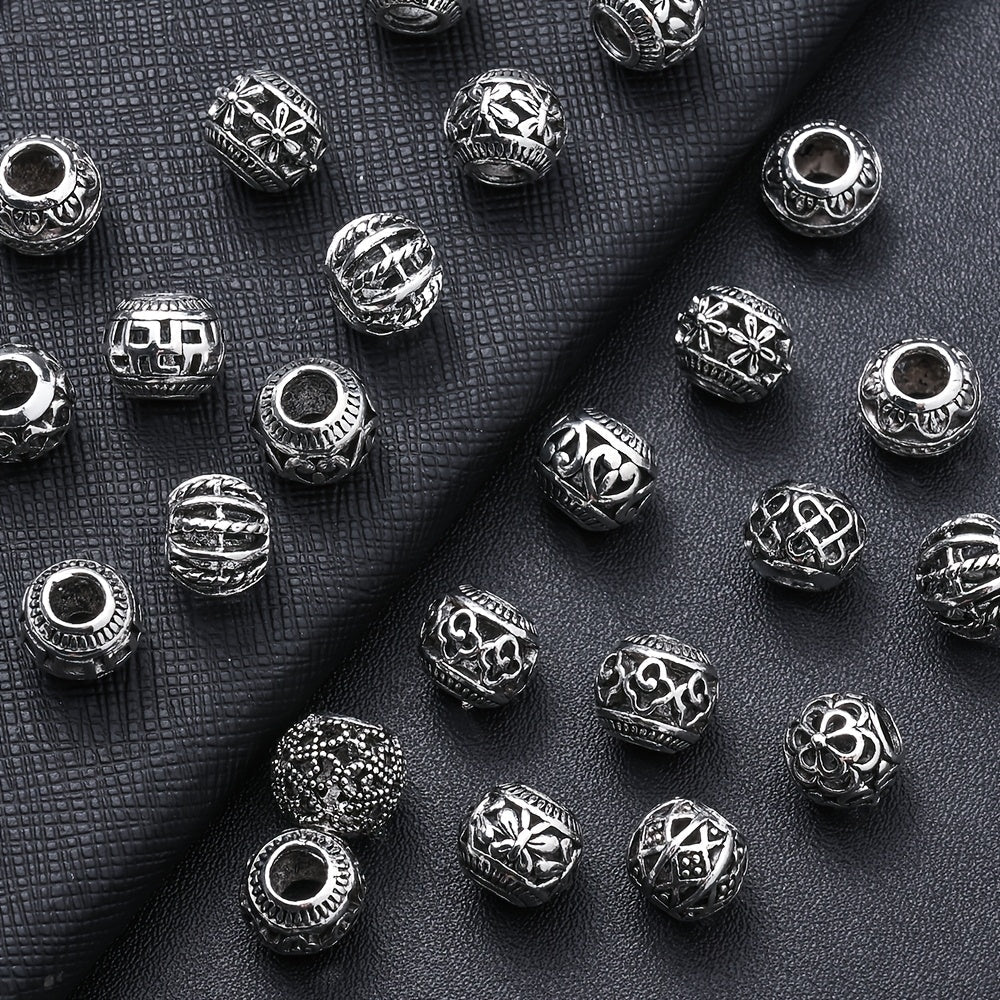 10PCS 9×11mm Retro Silver Hollow Alloy Bead Set