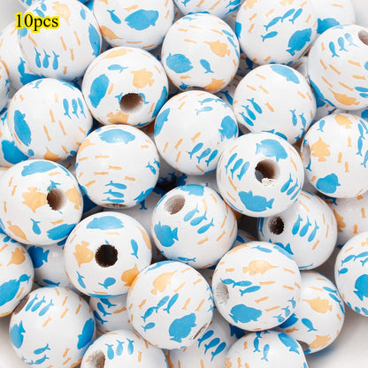 Marine-Themed Wooden Beads