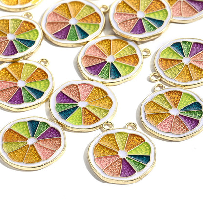 10PCS 20×23mm Rainbow Citrus Slice Alloy Pendant Set