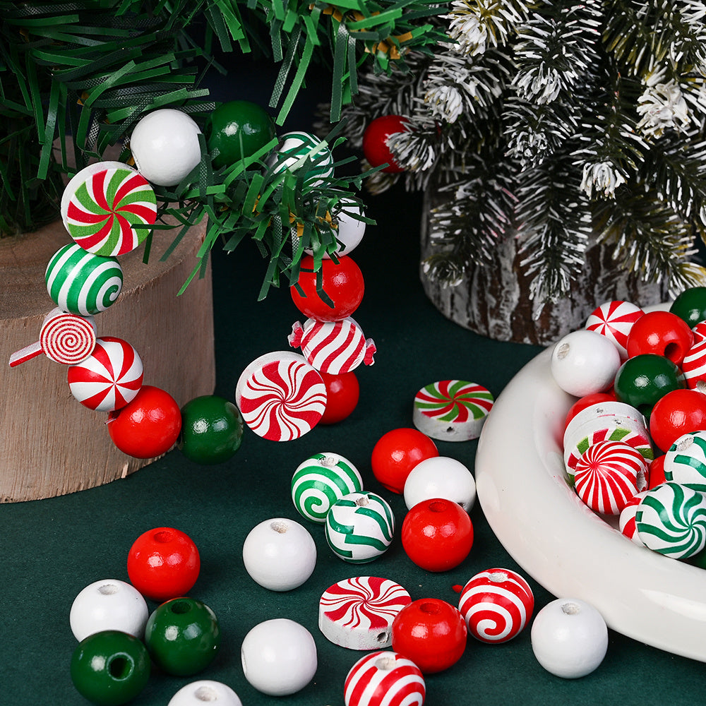 80/110-Piece Christmas Stripe Wooden Bead Set