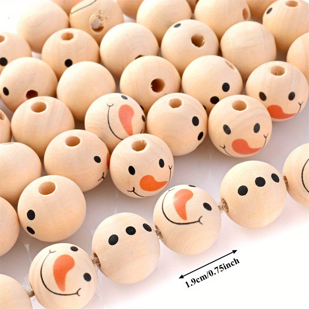 50pcs 19mm Christmas Wooden Beads with String
