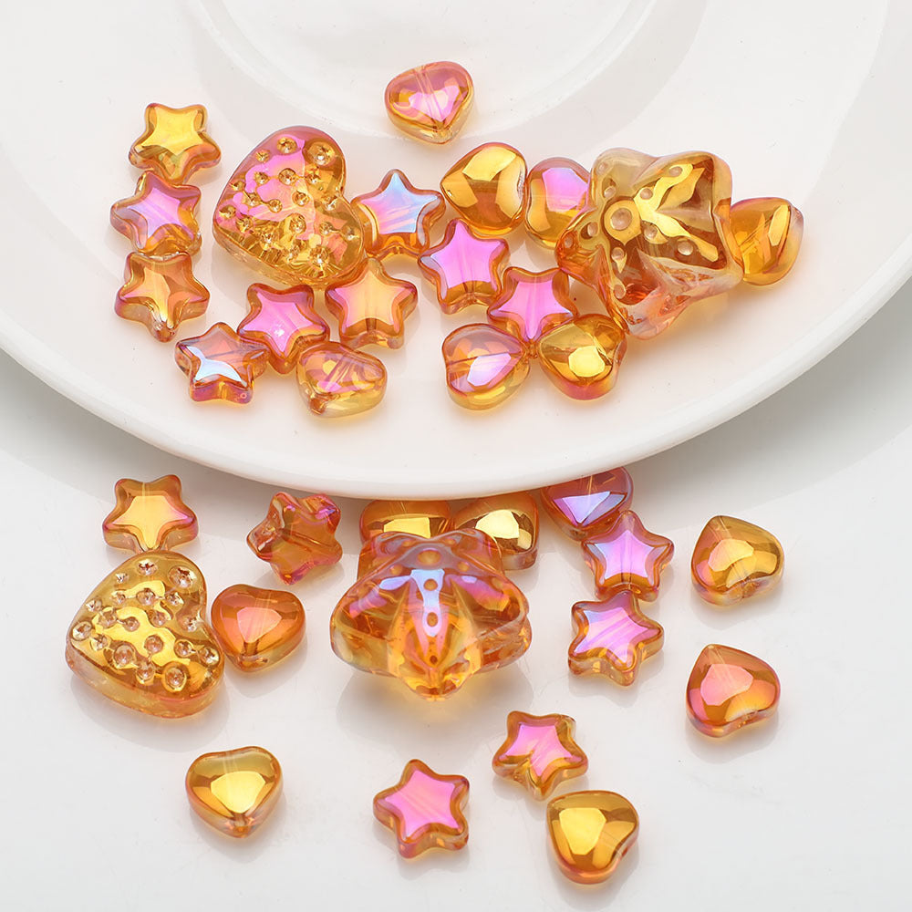 34pcs Star & Heart Electroplated Glass Beads