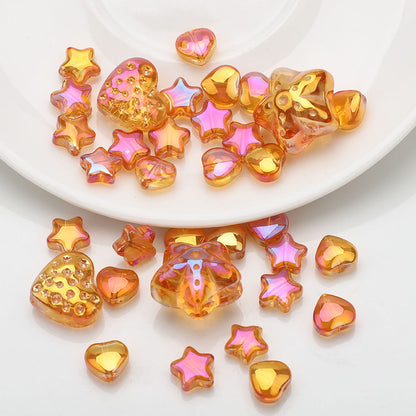 34pcs Star & Heart Electroplated Glass Beads
